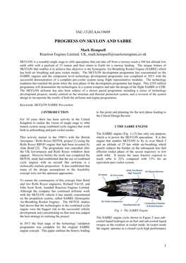 Progress on Skylon and Sabre