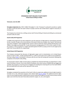 STRONGBOW STARTS DRILLING at SOUTH CROFTY United Downs Drilling to Follow