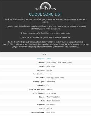 Clique Song List