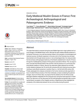Early Medieval Muslim Graves in France: First Archaeological, Anthropological and Palaeogenomic Evidence