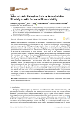 Seleninic Acid Potassium Salts As Water-Soluble Biocatalysts with Enhanced Bioavailability