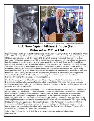 U.S. Navy Captain Michael L. Subin (Ret.) Vietnam-Era, 1971 to 1974 Captain Michael L