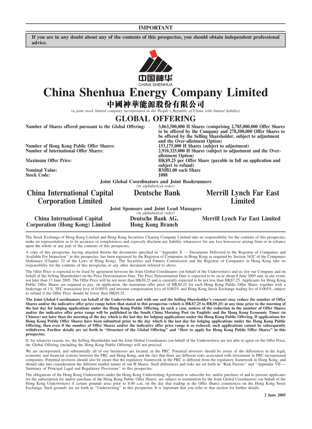 China Shenhua Energy Company Limited A1A(1)