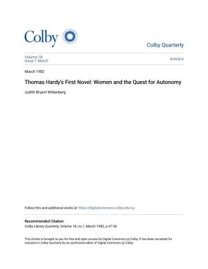 Thomas Hardy's First Novel: Women and the Quest for Autonomy