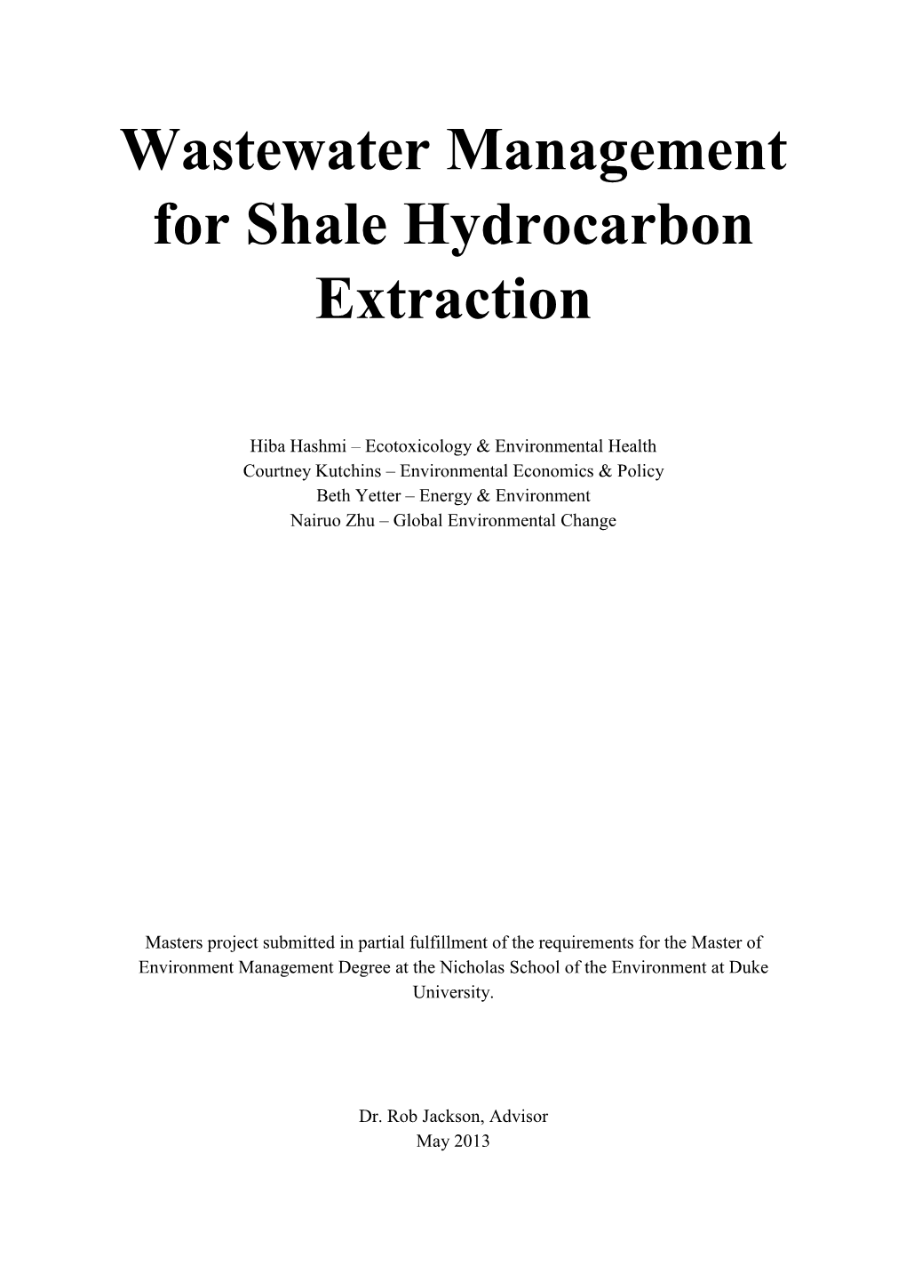 Wastewater Management for Shale Hydrocarbon Extraction