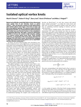 Isolated Optical Vortex Knots Mark R