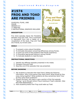 1974 Frog and Toad Are Friends
