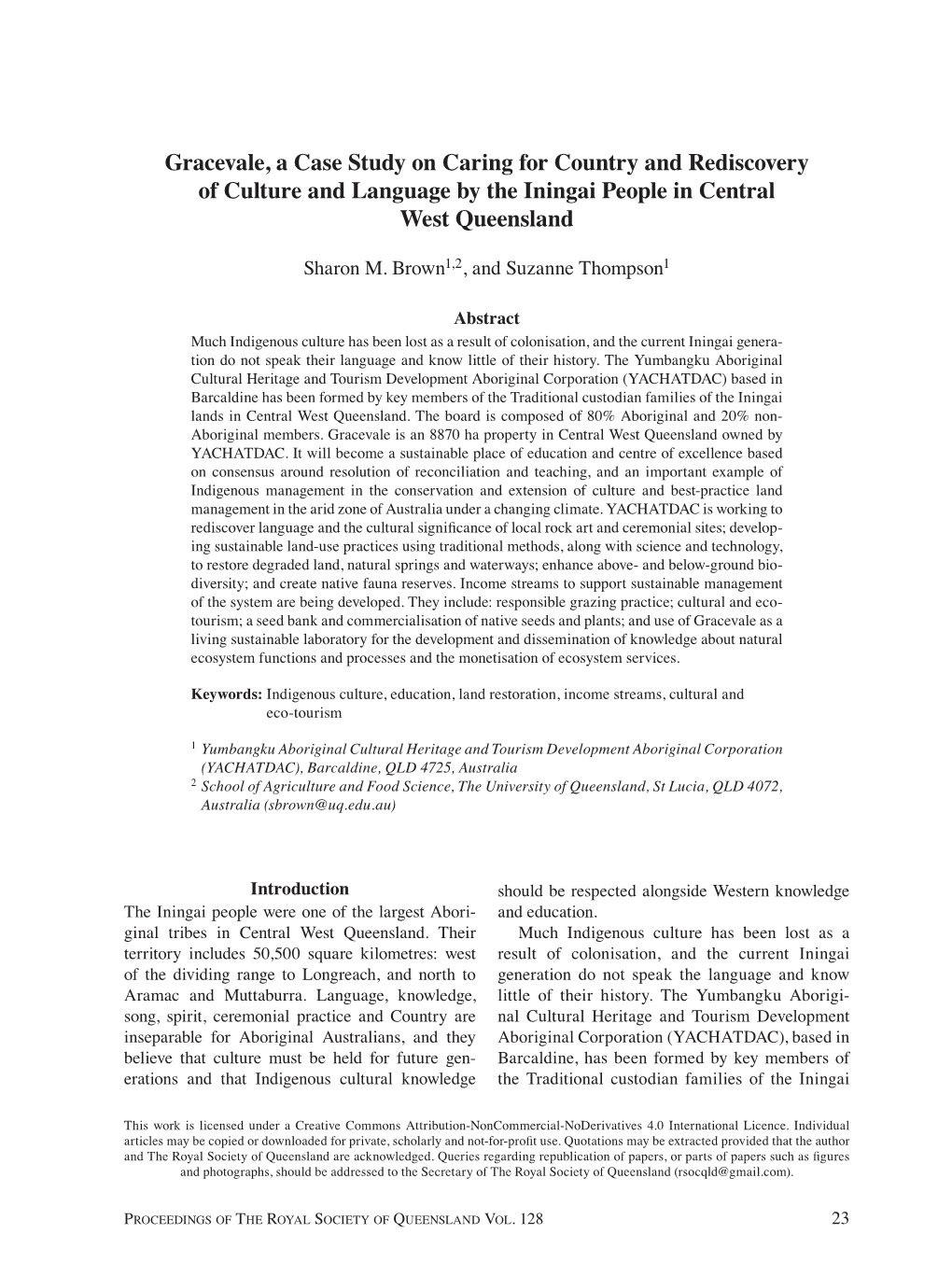 Gracevale, a Case Study on Caring for Country and Rediscovery of Culture and Language by the Iningai People in Central West Queensland