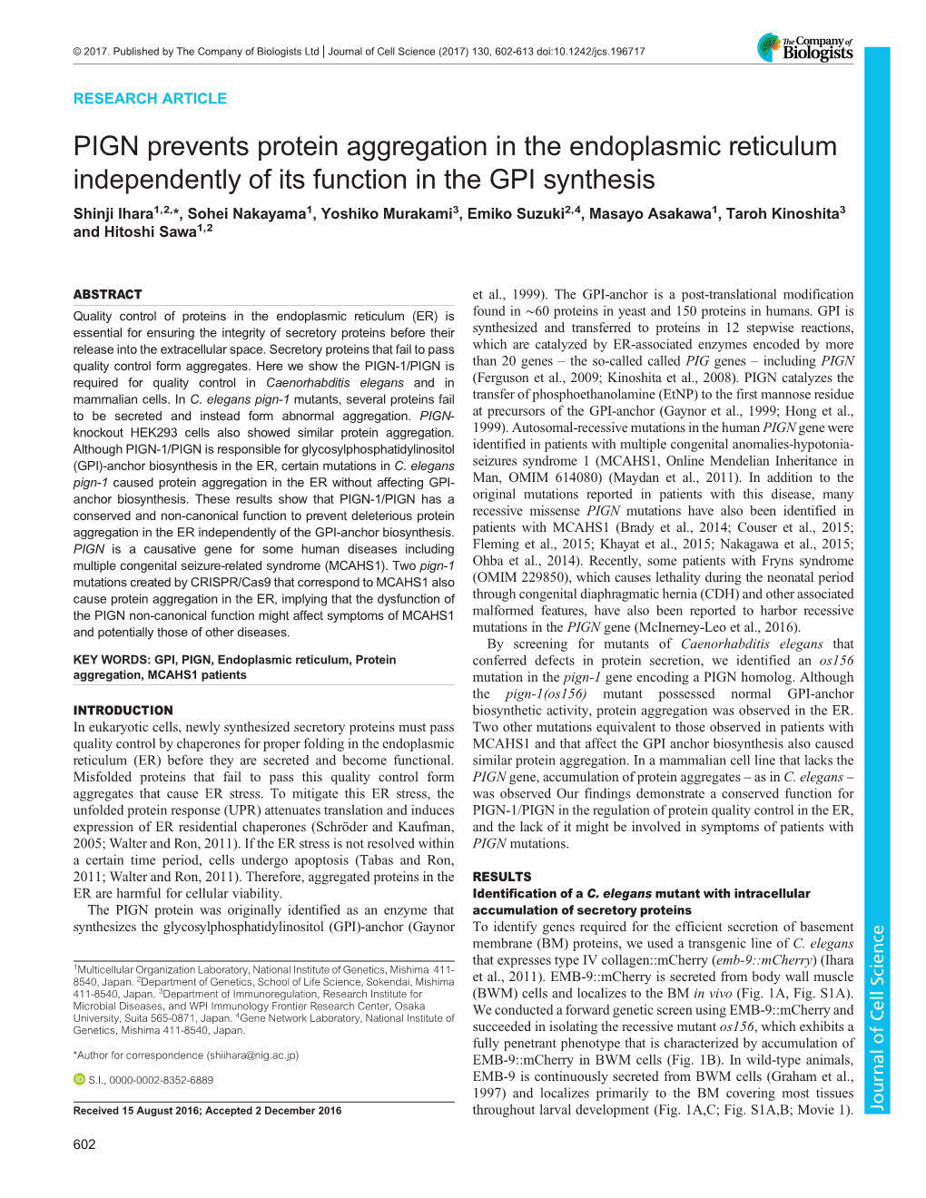 PIGN Prevents Protein Aggregation in the Endoplasmic Reticulum Independently of Its Function in the GPI Synthesis