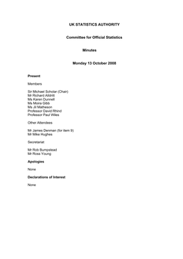 Papers from the UK Statistics Authority Meeting on 13 October 2008