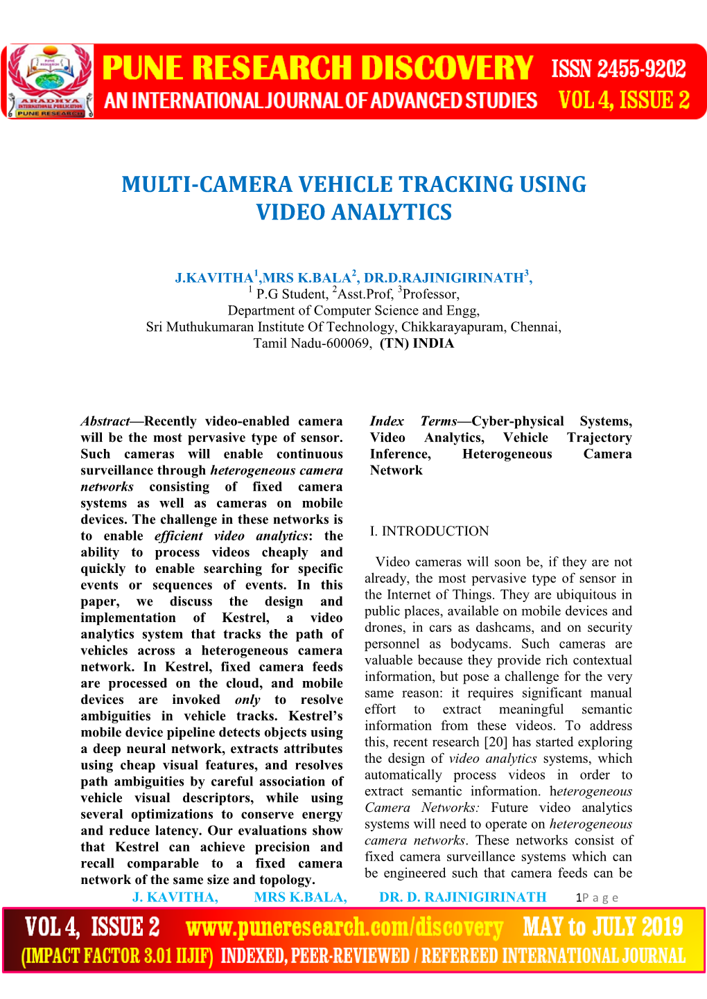 Multi-Camera Vehicle Tracking Using Video Analytics