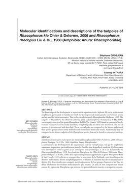 Molecular Identifications and Descriptions of the Tadpoles of Rhacophorus Kio Ohler & Delorme, 2006 and Rhacophorus Rhodopus