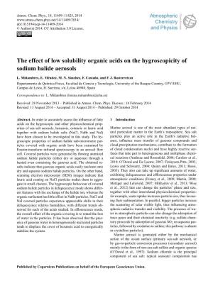 The Effect of Low Solubility Organic Acids on the Hygroscopicity of Sodium Halide Aerosols