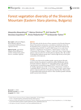 Forest Vegetation Diversity of the Slivenska Mountain (Eastern Stara Planina, Bulgaria)