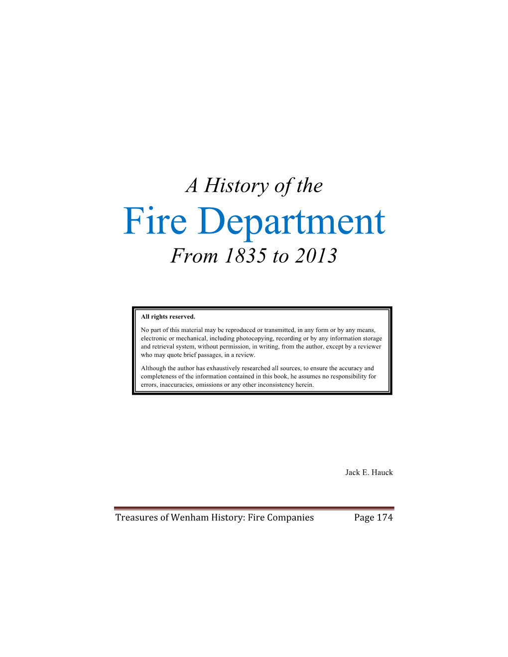 Fire Department from 1835 to 2013