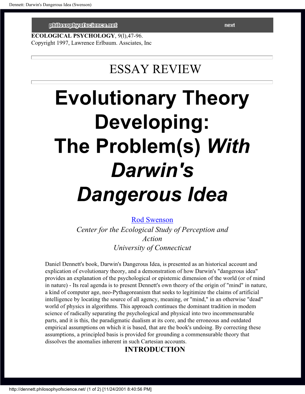 Darwin's Dangerous Idea (Swenson)