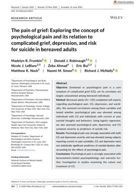 The Pain of Grief: Exploring the Concept of Psychological Pain and Its Relation to Complicated Grief, Depression, and Risk for Suicide in Bereaved Adults