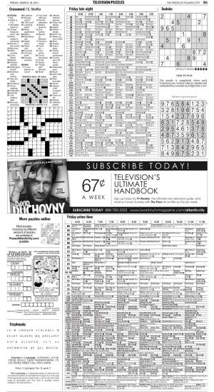 Cryptoquip TELEVISION/PUZZLES Sudoku Crossword / E. Sheffer Friday Late Night Friday Prime Time More Puzzles Online