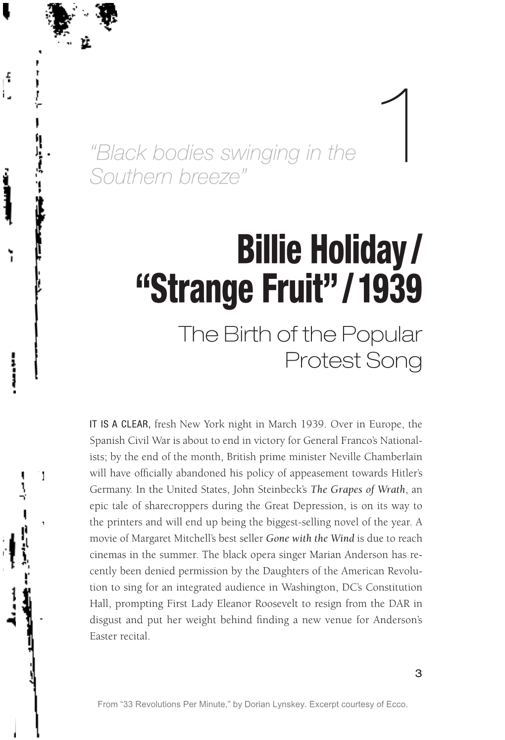 Billie Holiday / “Strange Fruit” / 1939 the Birth of the Popular Protest Song
