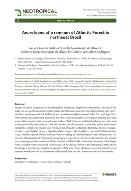 Anurofauna of a Remnant of Atlantic Forest in Northeast Brazil