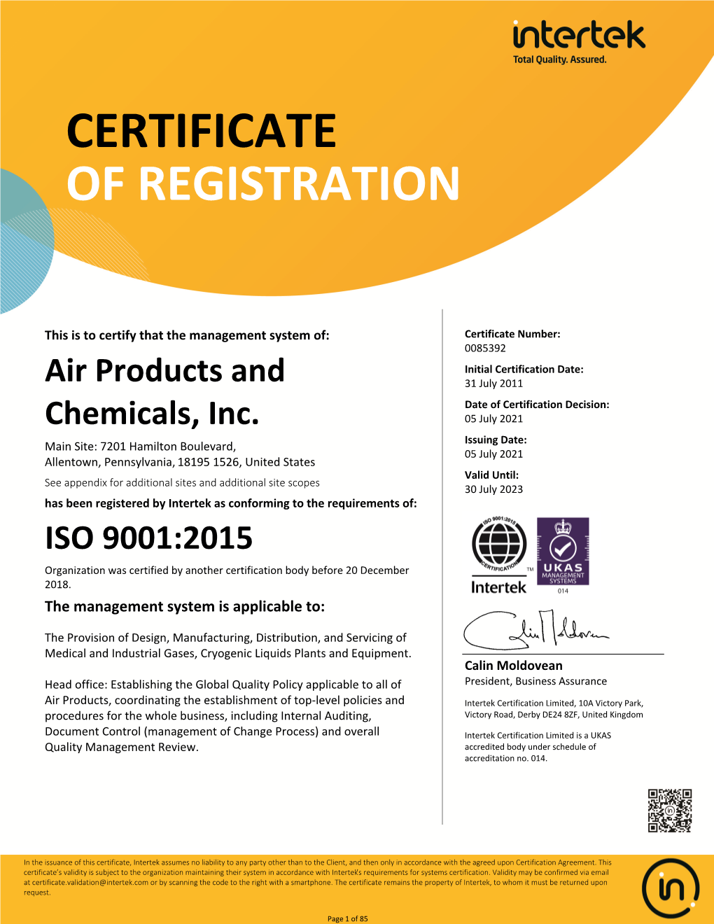 ISO 9001 Certificate