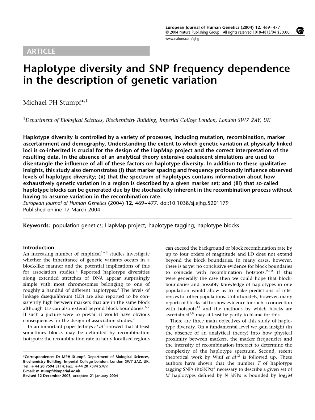 Haplotype Diversity and SNP Frequency Dependence in the Description of Genetic Variation