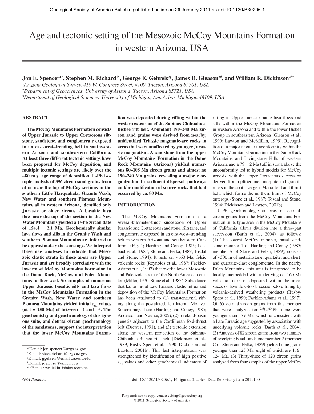 Age and Tectonic Setting of the Mesozoic Mccoy Mountains Formation in Western Arizona, USA