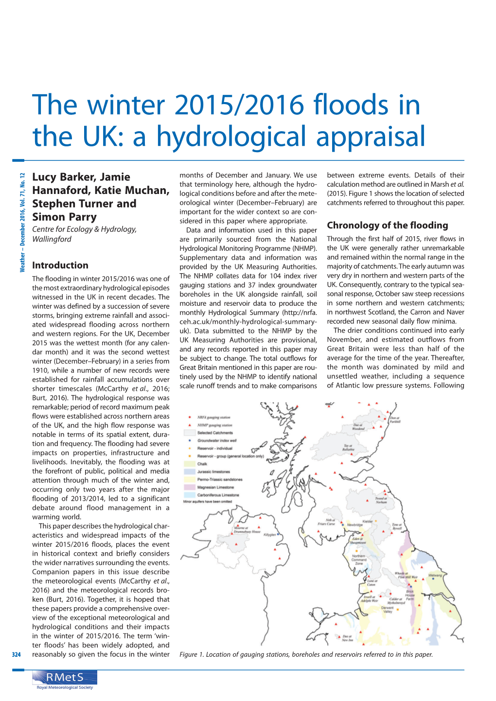 The Winter 2015/2016 Floods in the UK: a Hydrological Appraisal