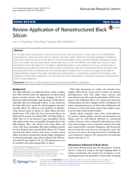 Review Application of Nanostructured Black Silicon Jian Lv1, Ting Zhang1, Peng Zhang1, Yingchun Zhao2 and Shibin Li1*