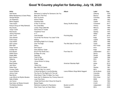 Good 'N Country Playlist for Saturday, July 18, 2020