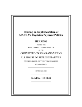 Hearing on Implementation of MACRA's Physician Payment