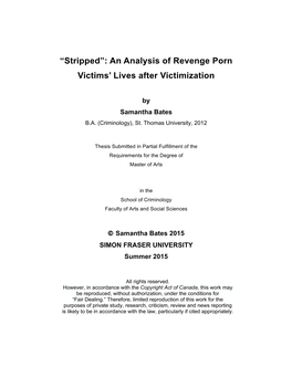 “Stripped”: an Analysis of Revenge Porn Victims' Lives After Victimization