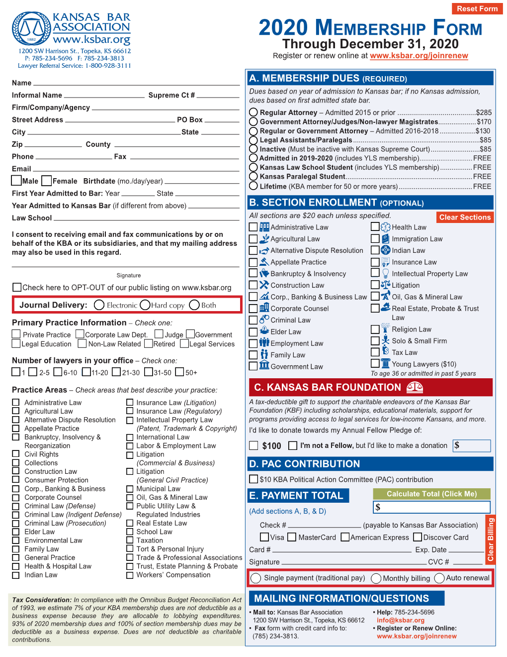 2020 Membership Form