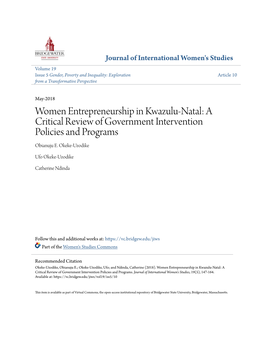 Women Entrepreneurship in Kwazulu-Natal: a Critical Review of Government Intervention Policies and Programs Obianuju E