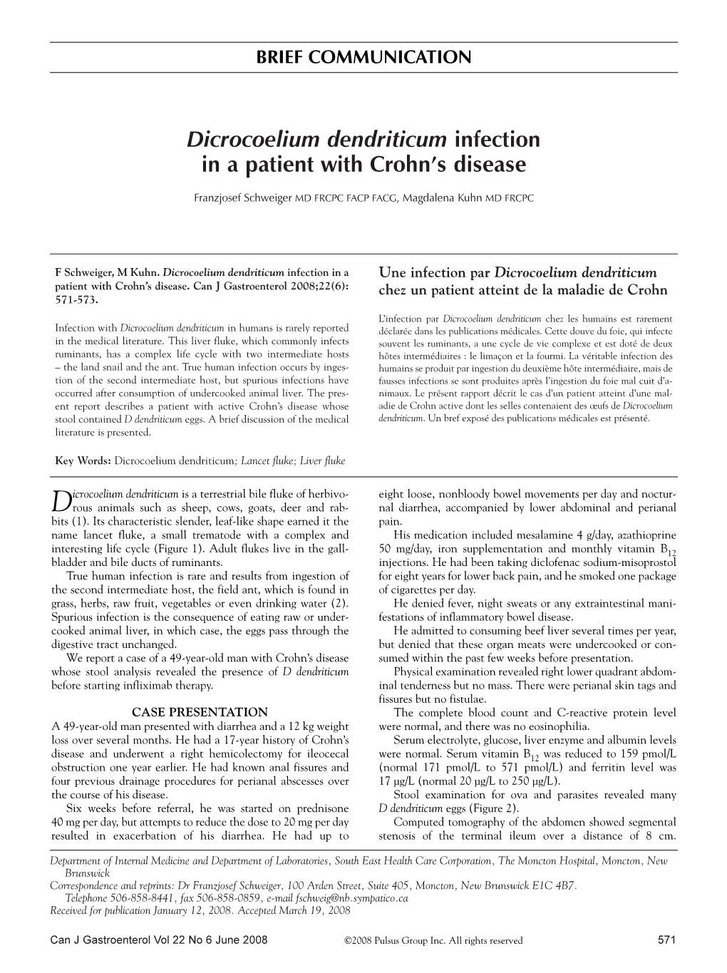 Dicrocoelium Dendriticum Infection in a Patient with Crohn's Disease