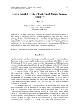 Macro-Fungal Diversity of Bukit Timah Nature Reserve, Singapore