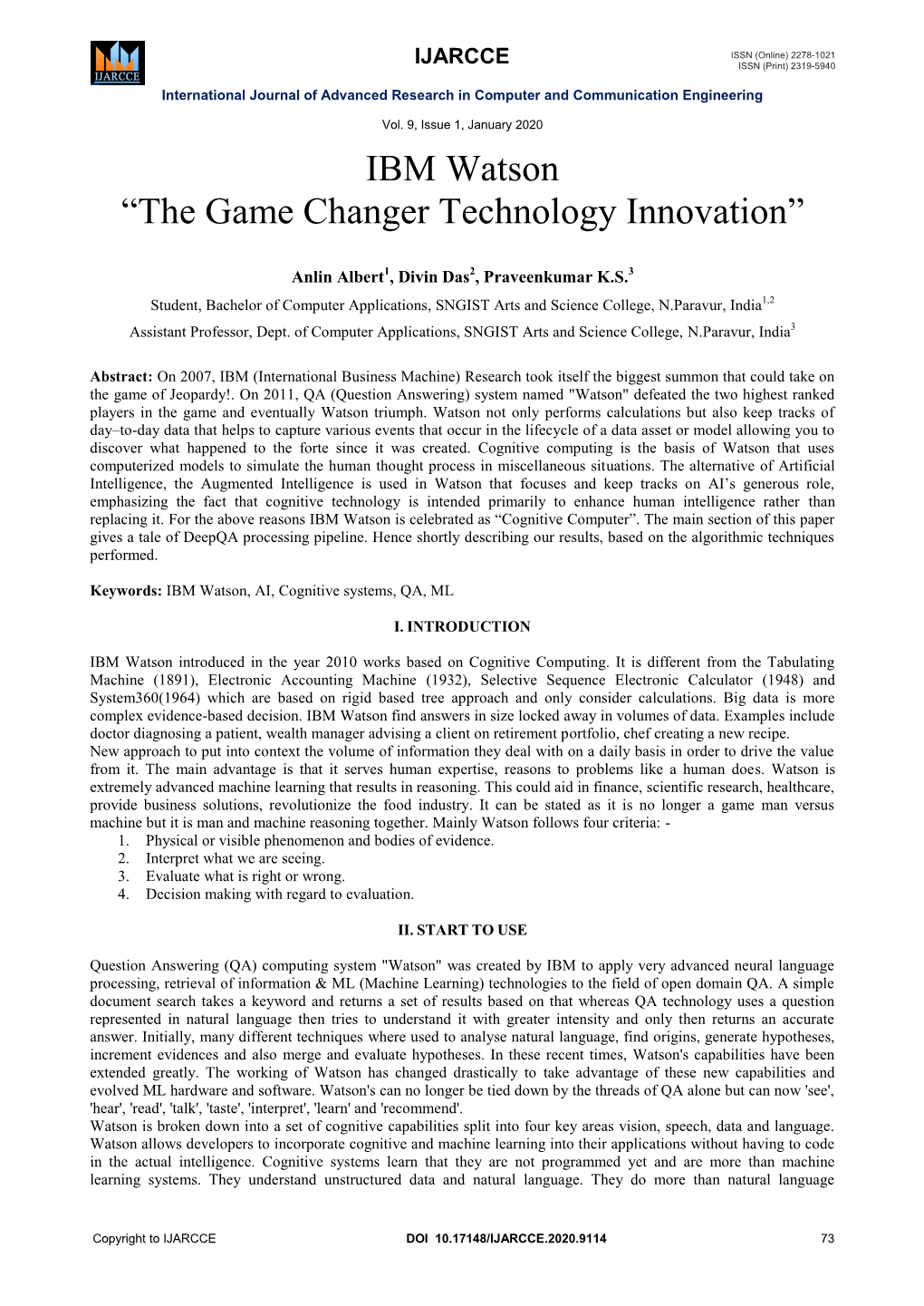 IBM Watson “The Game Changer Technology Innovation”