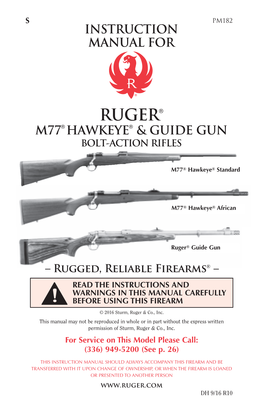 Ruger M77 Hawkeye Owners Manual