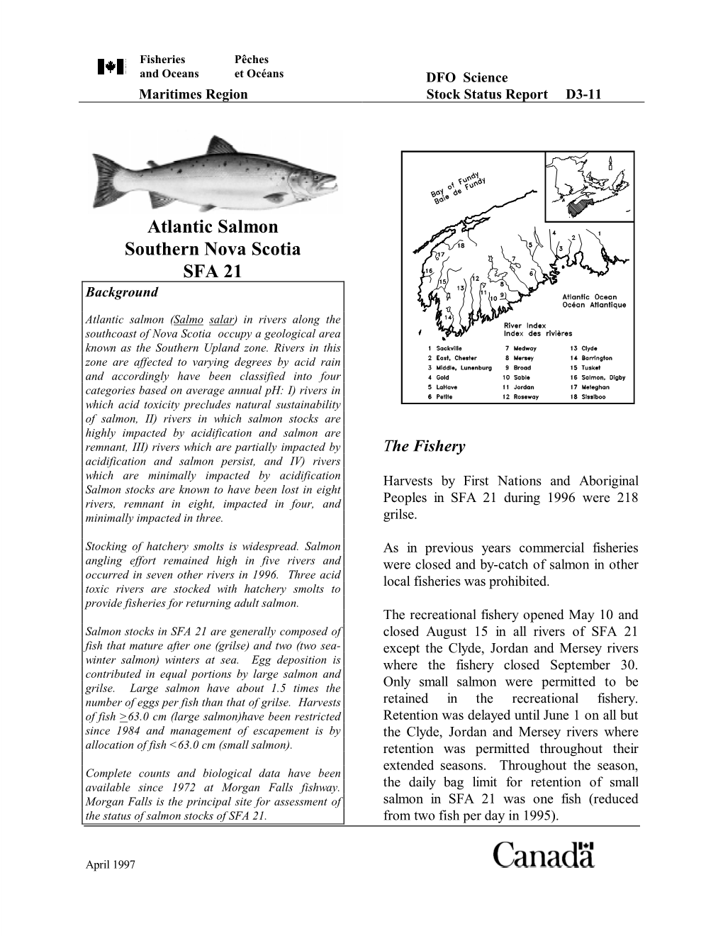 Atlantic Salmon Southern Nova Scotia SFA 21 Background