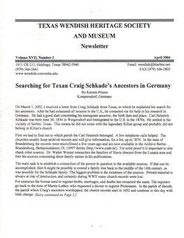 TEXAS WENDISH HERITAGE SOCIETY and MUSEUM Newsletter