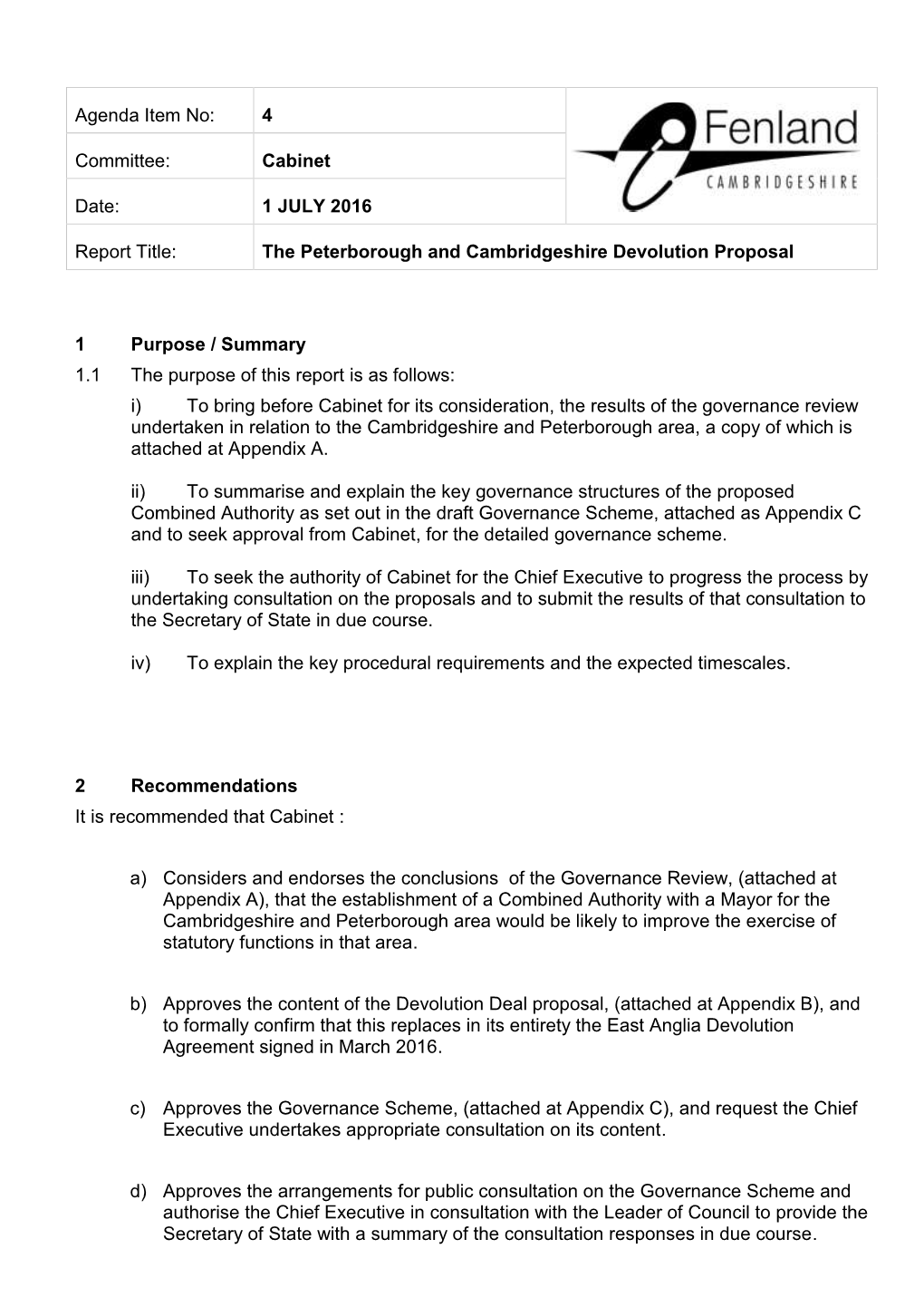 CAMBRIDGESHIRE and PETERBOROUGH AUTHORITIES' STATUTORY GOVERNANCE REVIEW 17 June 2016