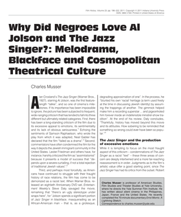 Why Did Negroes Love Al Jolson and the Jazz Singer?: Melodrama, Blackface and Cosmopolitan Theatrical Culture