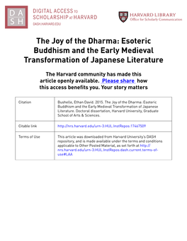 The Joy of the Dharma: Esoteric Buddhism and the Early Medieval Transformation of Japanese Literature