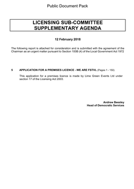 Licensing Sub-Committee Supplementary Agenda