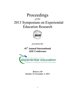 Proceedings of the 2013 Symposium on Experiential Education Research