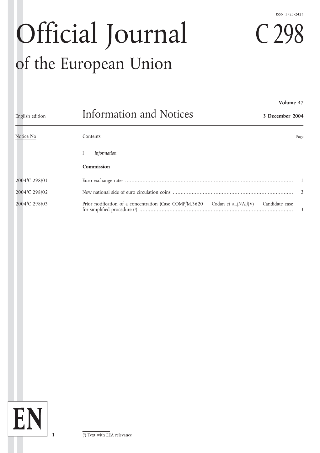 Official Journal C298 of the European Union