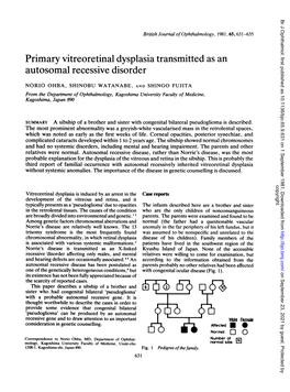 Primary Vitreoretinal Dysplasia Transmitted As an Autosomal Recessive Disorder