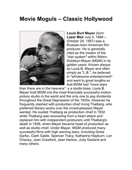 Movie Moguls – Classic Hollywood
