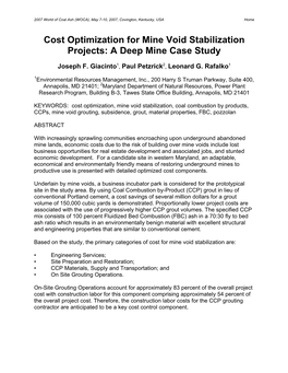 Cost Optimization for Mine Void Stabilization Projects: a Deep Mine Case Study