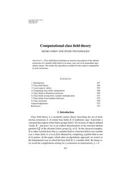 Computational Class Field Theory 499